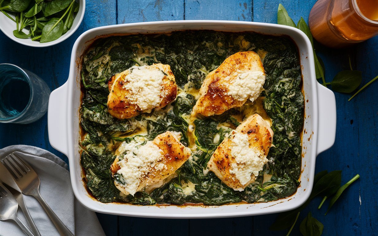 Spinach Chicken Casserole with Cream Cheese and Mozzarella: A comforting culinary delight