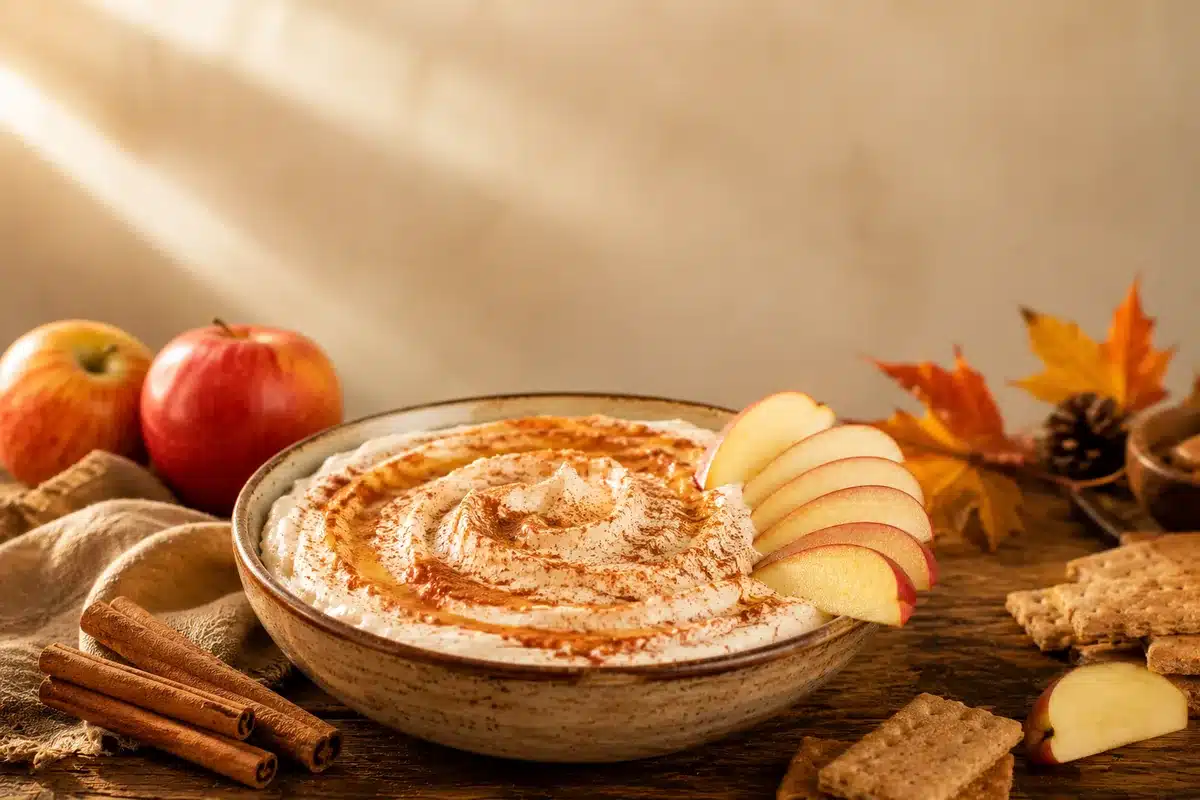 Apple Cinnamon Cheesecake Dip recipe feature image with text overlay space