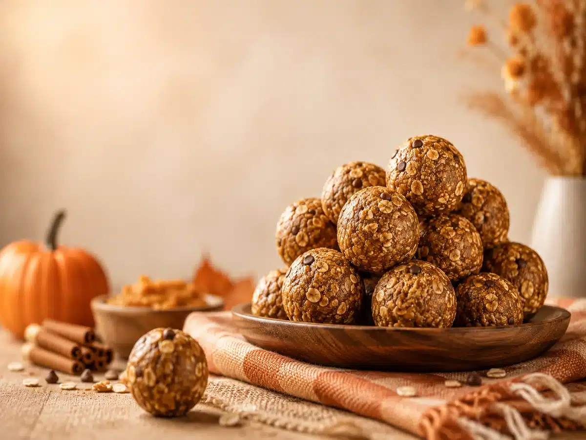 Pumpkin spice energy balls featured image for fall snack recipe